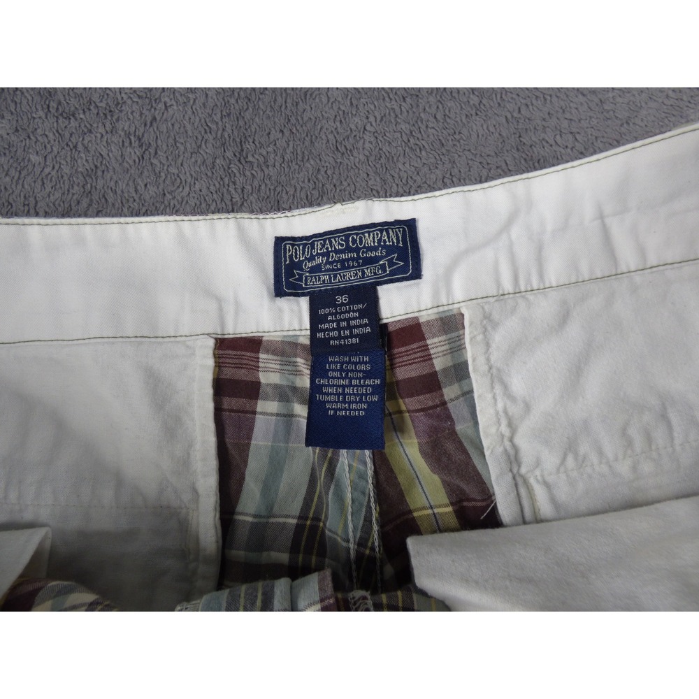 Polo Jeans Co Ralph Lauren Mens 36 Plaid Shorts Blue Burgundy Cotton Casual - Picture 2 of 5